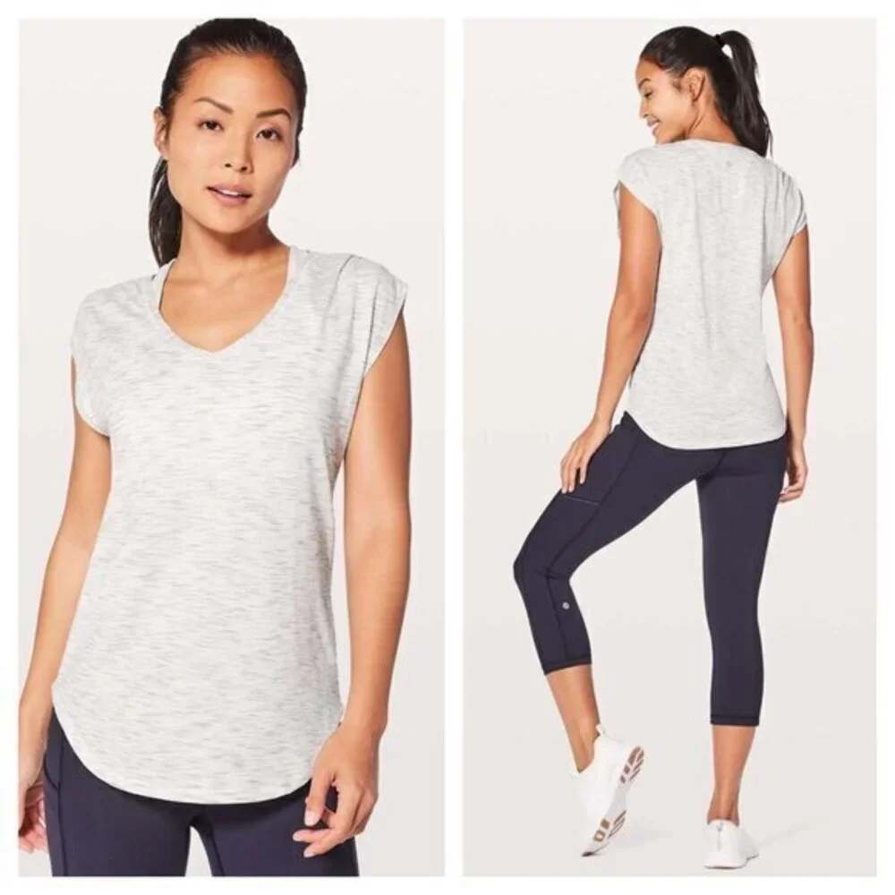 Lululemon Sweat Times Short Sleeve S Tiger Space Dye Hail White